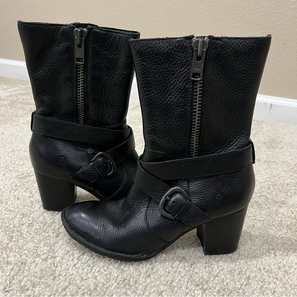 Born Women’s Black Leather Zip Heeled Boots Size 7, 38 D17303 Side Zip, - Picture 10 of 16
